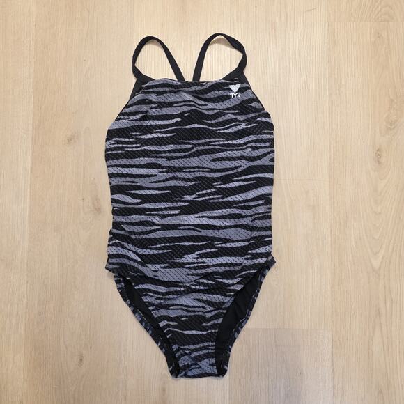 TYR Grey Black Crypsis Cutout Sporty One Piece Bathing Swimsuit Size Medium - Picture 3 of 6